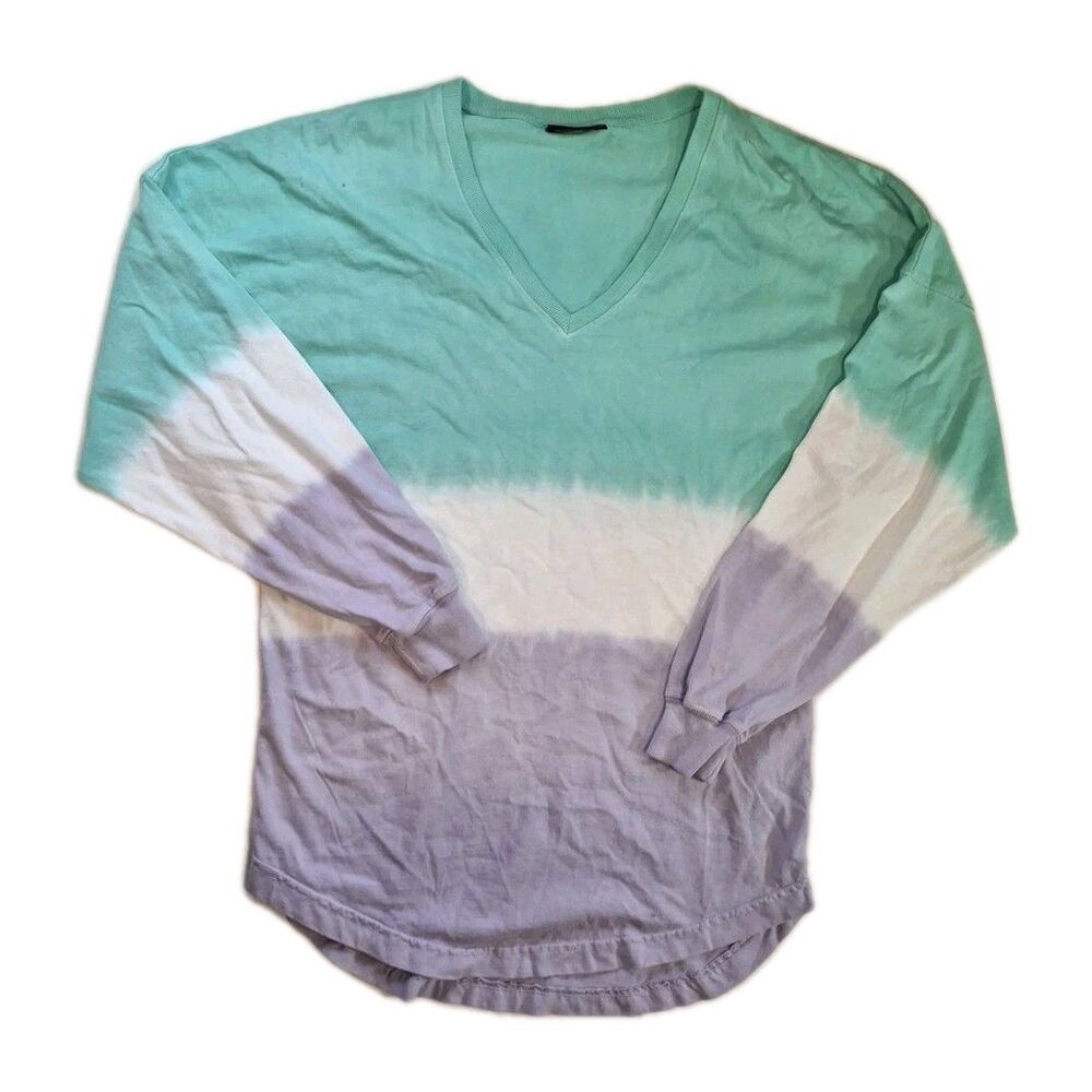 Spirit Jersey Blank Tie Dye V-Neck Long Sleeve Pullover Shirt Women's Size XS